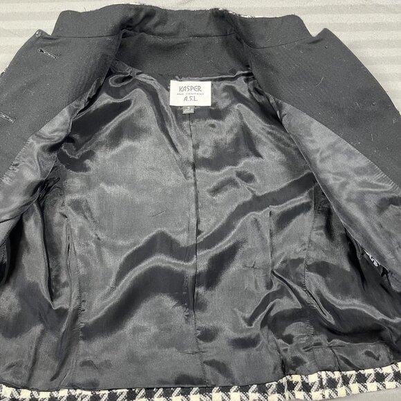 Kasper A.S.L. Blazer Womens 4 Black White Wool Houndstooth Stand Collar Cropped - Picture 4 of 10